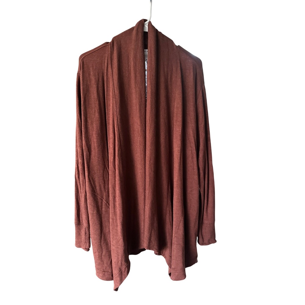 Athleta Pranayama II Wrap Cardigan Brown Open Front Thumbhole Yoga Sweater M